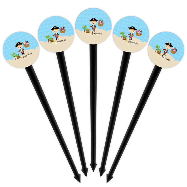 Pirate Scene Black Plastic 4" Food Pick - Round - Fan View