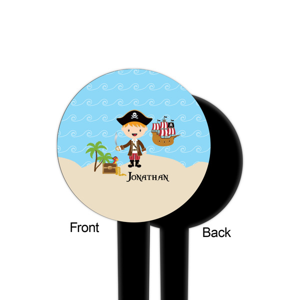 Pirate Scene Black Plastic 4" Food Pick - Round - Single Sided - Front & Back