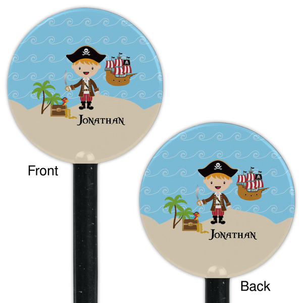 Pirate Scene Black Plastic 5.5" Stir Stick - Double Sided - Round - Front & Back