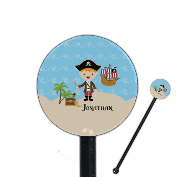 Custom Pirate Scene 5.5" Round Plastic Stir Sticks - Black - Single Sided (Personalized)