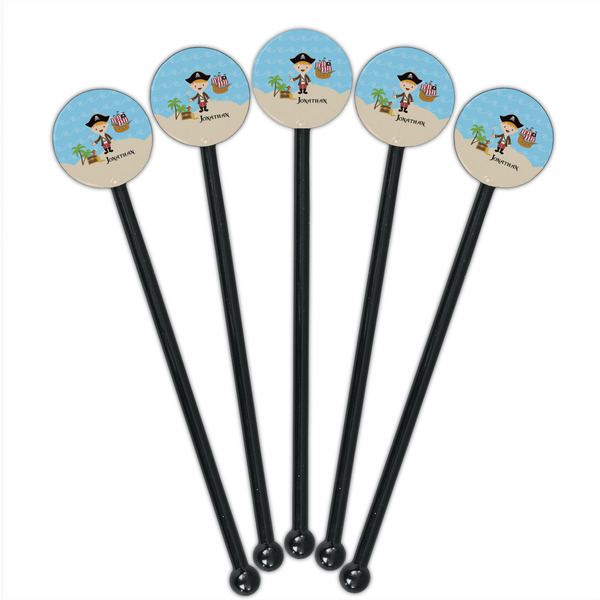 Pirate Scene Black Plastic 5.5" Stir Stick - Round - Fan View