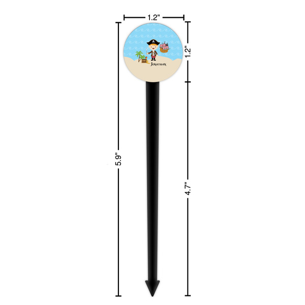 Pirate Scene Black Plastic 6" Food Pick - Round - Dimensions