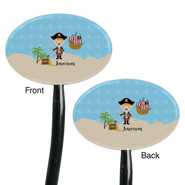 Pirate Scene Black Plastic 7" Stir Stick - Double Sided - Oval - Front & Back