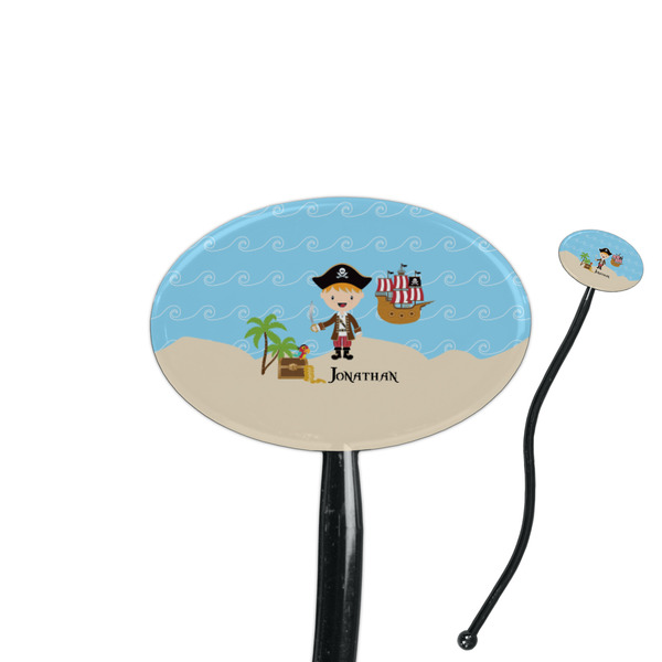 Custom Pirate Scene 7" Oval Plastic Stir Sticks - Black - Single Sided (Personalized)