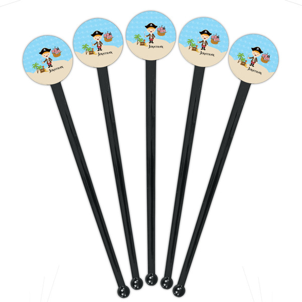 Pirate Scene Black Plastic 7" Stir Stick - Round - Fan View