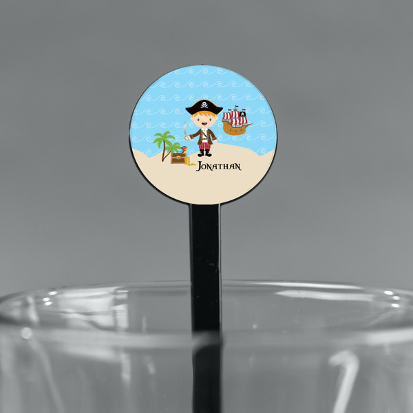 Pirate Scene Black Plastic 7" Stir Stick - Round - Main