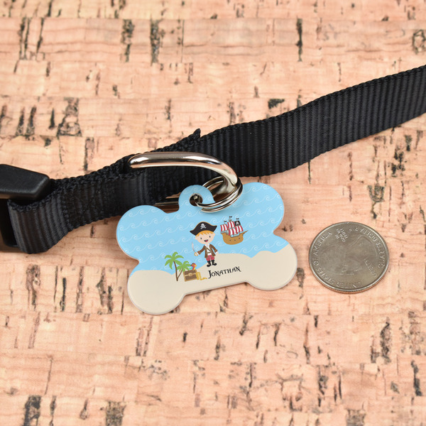 Pirate Scene Bone Shaped Dog ID Tag - Large - In Context