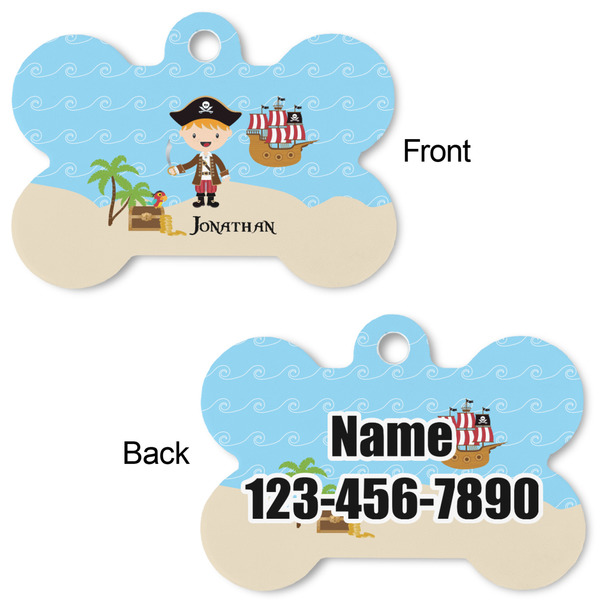 Pirate Scene Bone Shaped Dog Tag - Front & Back