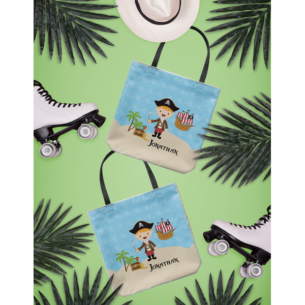 Pirate Scene Canvas Tote Lifestyle Front and Back- 13x13