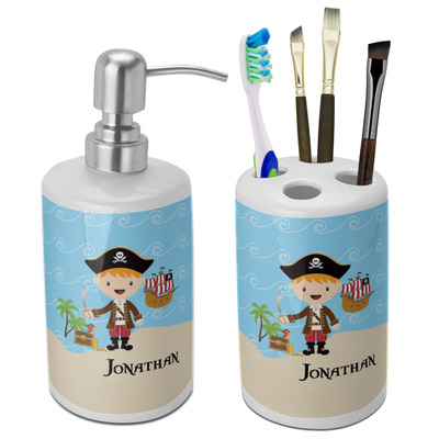 Pirate Scene Ceramic Bathroom Accessories Set (Personalized)