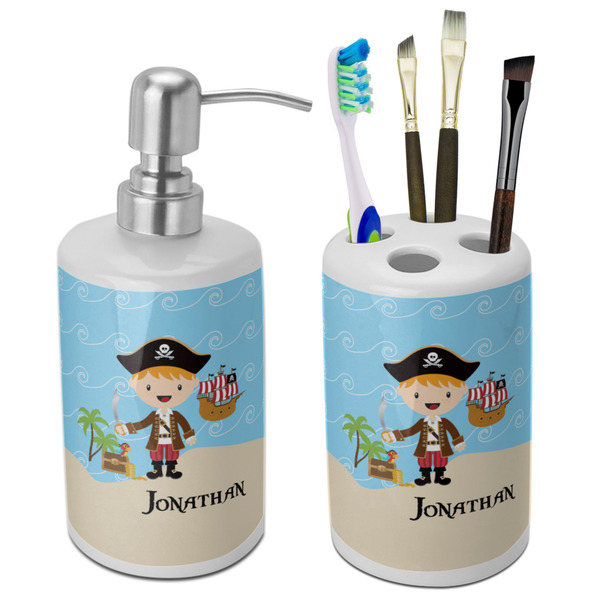 Custom Pirate Scene Ceramic Bathroom Accessories Set (Personalized)