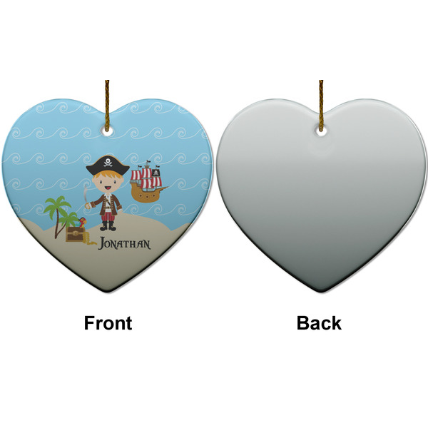 Pirate Scene Ceramic Flat Ornament - Heart Front & Back (APPROVAL)