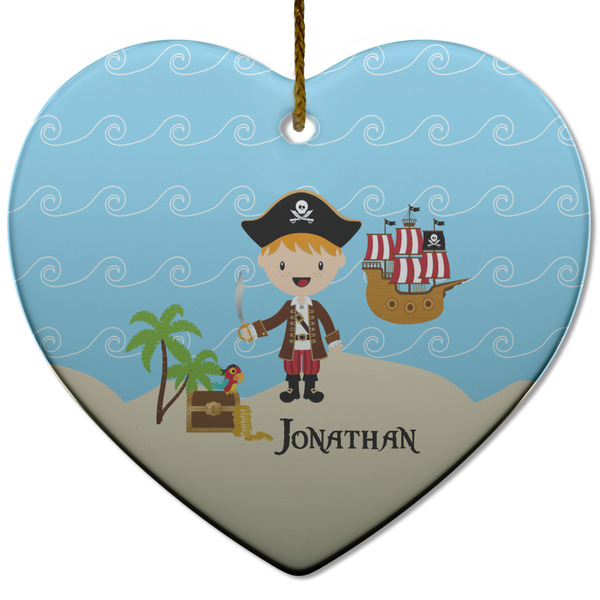 Custom Pirate Scene Heart Ceramic Ornament w/ Name or Text