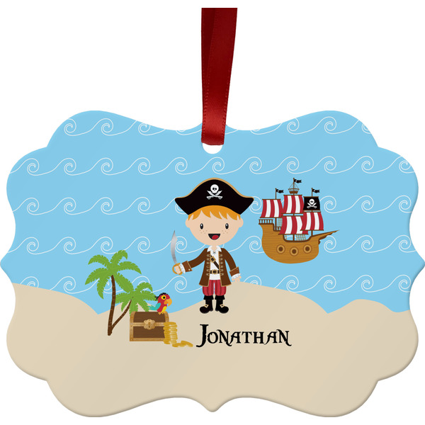 Custom Pirate Scene Metal Frame Ornament - Double Sided w/ Name or Text