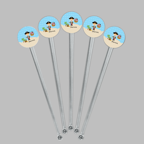 Pirate Scene Clear Plastic 7" Stir Stick - Round - Fan View