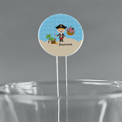 Pirate Scene 7" Round Plastic Stir Sticks - Clear (Personalized)