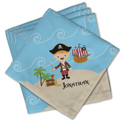 Pirate Scene Cloth Cocktail Napkins - Set of 4 w/ Name or Text