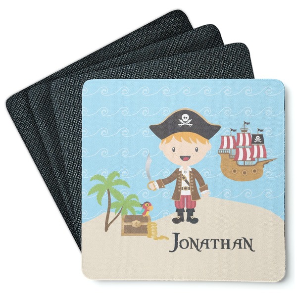 Custom Pirate Scene Square Rubber Backed Coasters - Set of 4 (Personalized)