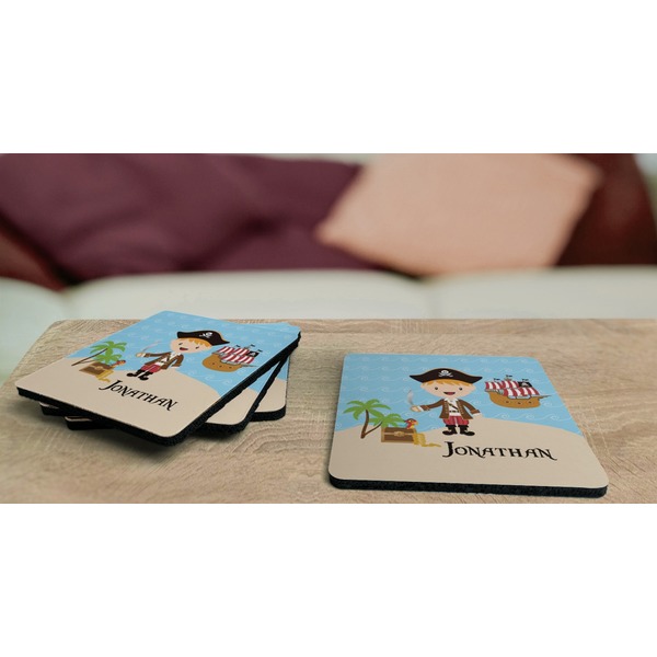 Pirate Scene Coaster Rubber Back - On Coffee Table