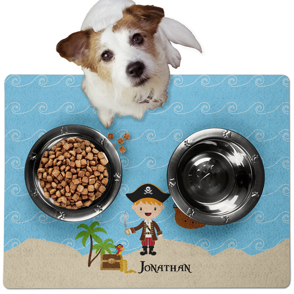 Custom Pirate Scene Dog Food Mat - Medium w/ Name or Text