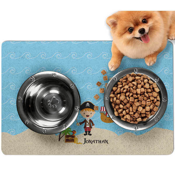 Custom Pirate Scene Dog Food Mat - Small w/ Name or Text