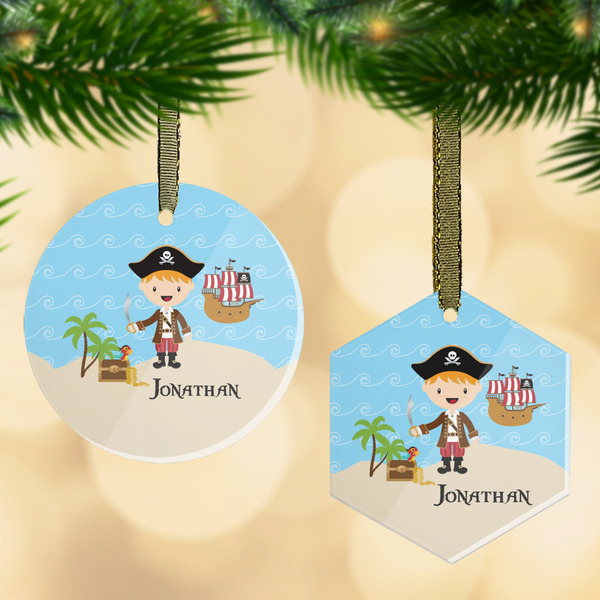 Custom Pirate Scene Flat Glass Ornament w/ Name or Text