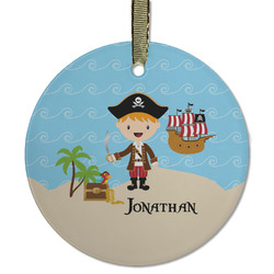 Pirate Scene Flat Glass Ornament - Round w/ Name or Text