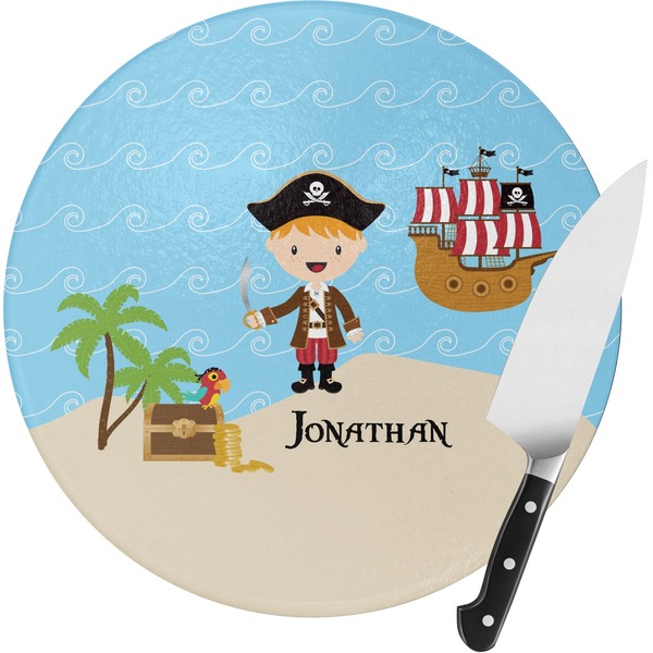 Custom Pirate Scene Round Glass Cutting Board - Medium (Personalized)