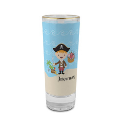 Pirate Scene 2 oz Shot Glass -  Glass with Gold Rim - Set of 4 (Personalized)