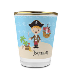 Pirate Scene Glass Shot Glass - 1.5 oz - with Gold Rim - Set of 4 (Personalized)
