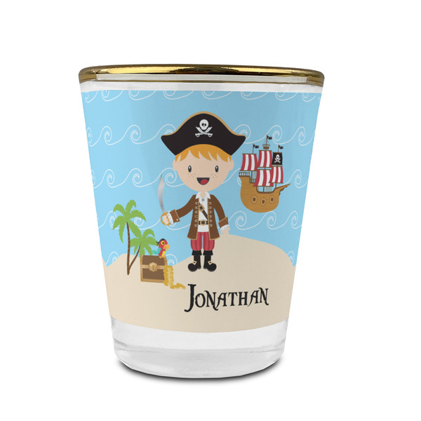 Custom Pirate Scene Glass Shot Glass - 1.5 oz - with Gold Rim - Set of 4 (Personalized)