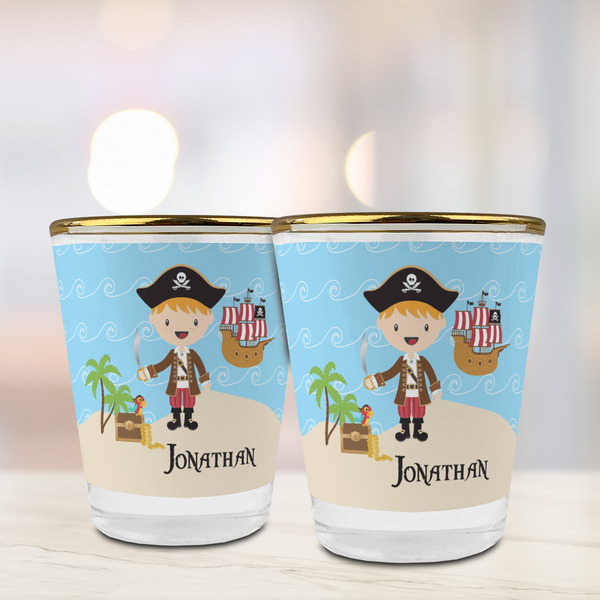 Pirate Scene Glass Shot Glass - with gold rim - LIFESTYLE