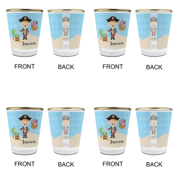 Pirate Scene Glass Shot Glass - with gold rim - Set of 4 - APPROVAL