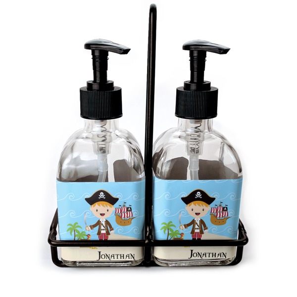 Custom Pirate Scene Glass Soap & Lotion Bottle Set (Personalized)