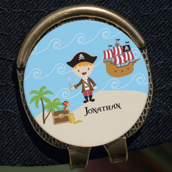 Pirate Scene Golf Ball Marker Hat Clip - Gold - Close Up