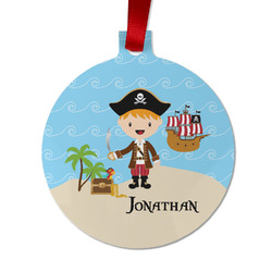 Pirate Scene Metal Ball Ornament - Double Sided w/ Name or Text