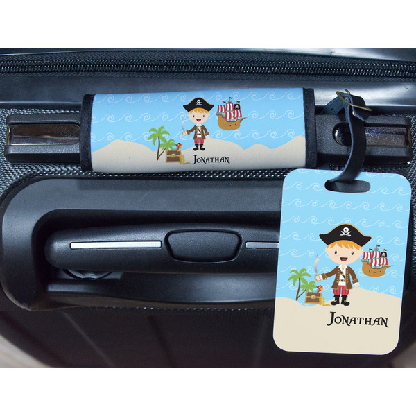 Pirate Scene Metal Luggage Tag & Handle Wrap - In Context