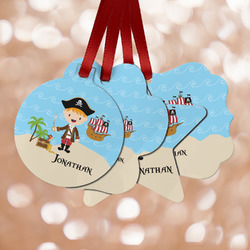 Pirate Scene Metal Ornaments - Double Sided w/ Name or Text