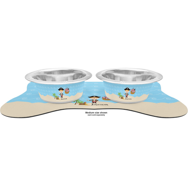 Pirate Scene Metal Pet Bowls - On Dog Bone Shaped Mat