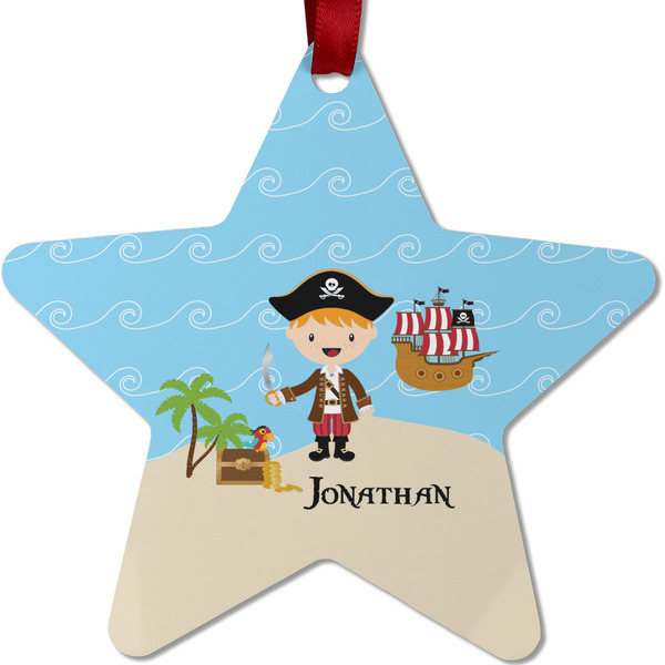 Custom Pirate Scene Metal Star Ornament - Double Sided w/ Name or Text