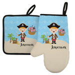 Pirate Scene Left Oven Mitt & Pot Holder Set w/ Name or Text