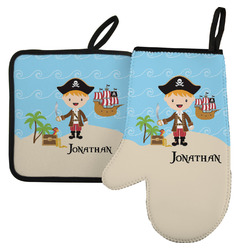 Pirate Scene Left Oven Mitt & Pot Holder Set w/ Name or Text