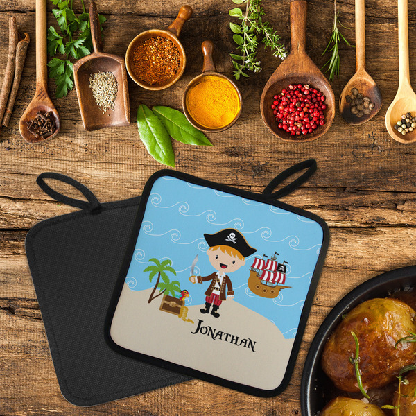 Pirate Scene Neoprene Pot Holder - Set of 2  LIFESTYLE (Flatlay)
