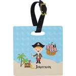 Pirate Scene Plastic Luggage Tag - Square w/ Name or Text