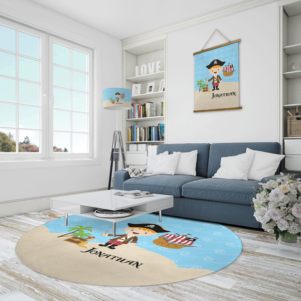 Pirate Scene Round Area Rug - IN CONTEXT