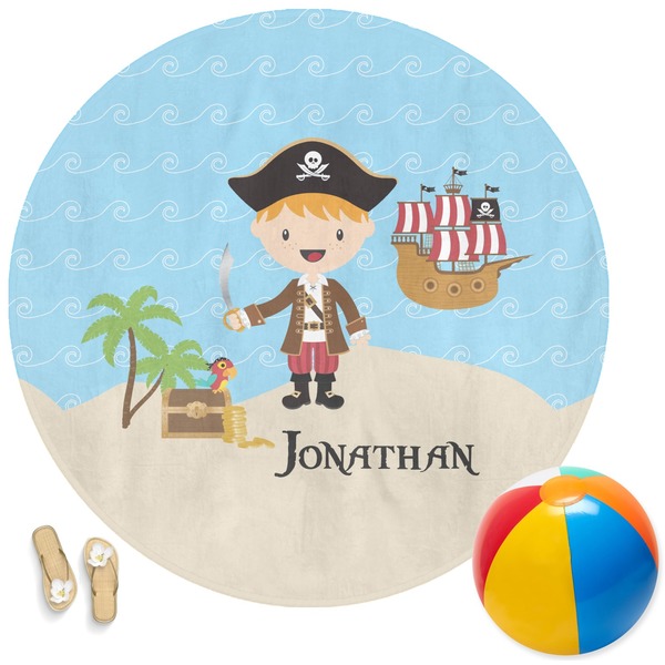 Custom Pirate Scene Round Beach Towel (Personalized)