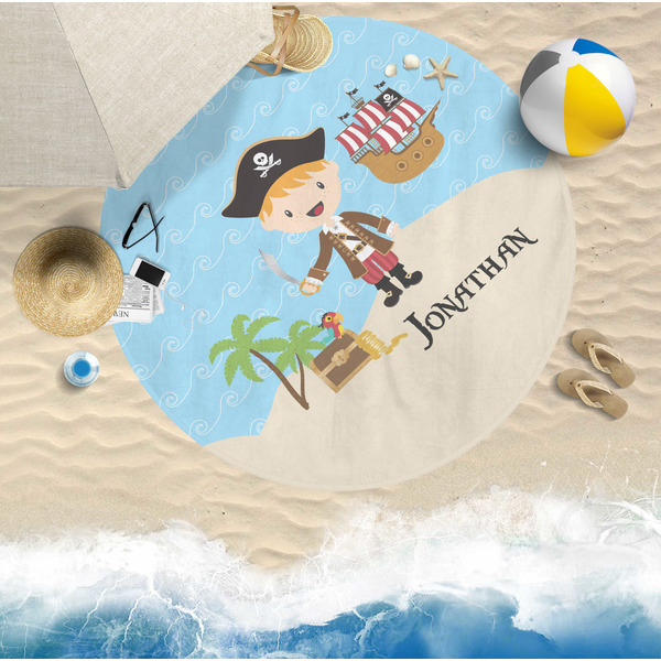 Pirate Scene Round Beach Towel Lifestyle