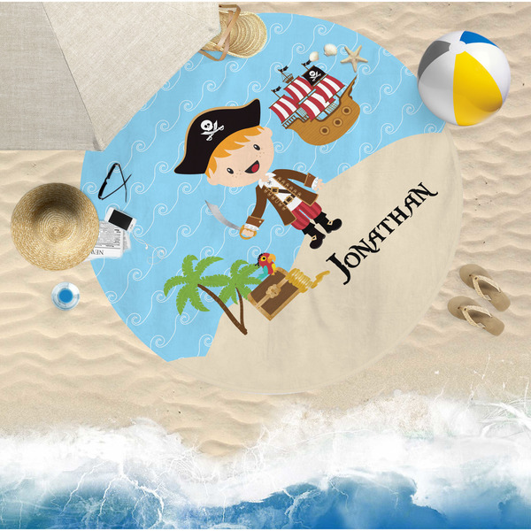Pirate Scene Round Beach Towel Lifestyle