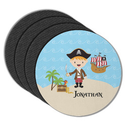 Pirate Scene Round Rubber Backed Coasters - Set of 4 (Personalized)