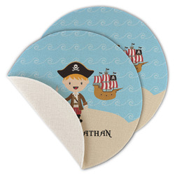 Pirate Scene Round Linen Placemat - Single Sided - Set of 4 (Personalized)